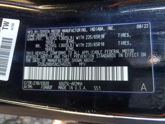 5TDGZRBH5NS246025 - 2022 TOYOTA HIGHLANDER XLE BLACK photo 13