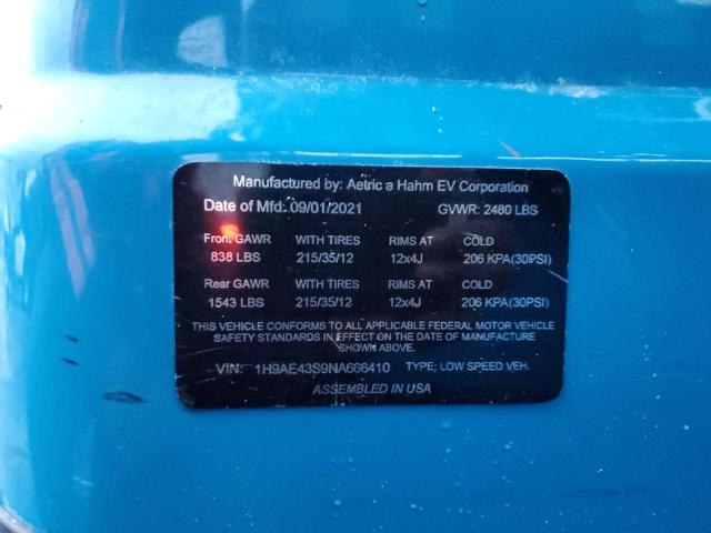 1H9AE43S9NA666410 - 2022 GOLF CART BLUE photo 10