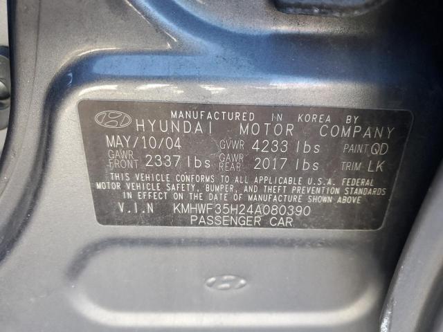 KMHWF35H24A080390 - 2004 HYUNDAI SONATA GLS GRAY photo 12