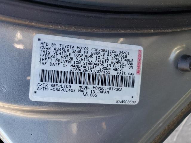 JT8BF28G010329155 - 2001 LEXUS ES 300 GRAY photo 12