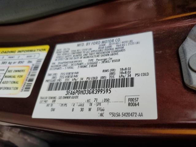 3FA6P0HD3GR399595 - 2016 FORD FUSION SE MAROON photo 13