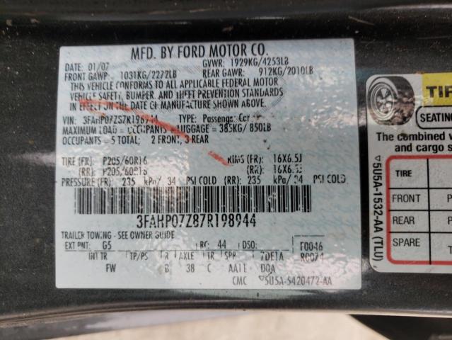 3FAHP07Z87R198944 - 2007 FORD FUSION SE GRAY photo 12