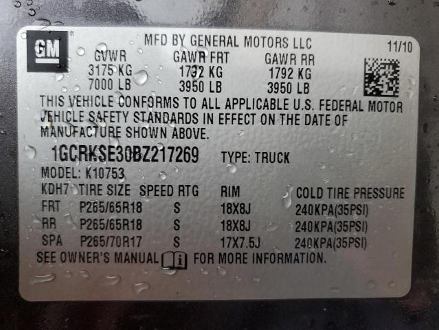 1GCRKSE30BZ217269 - 2011 CHEVROLET SILVERADO K1500 LT GRAY photo 12