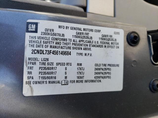 2CNDL73F456149684 - 2005 CHEVROLET EQUINOX LT SILVER photo 13