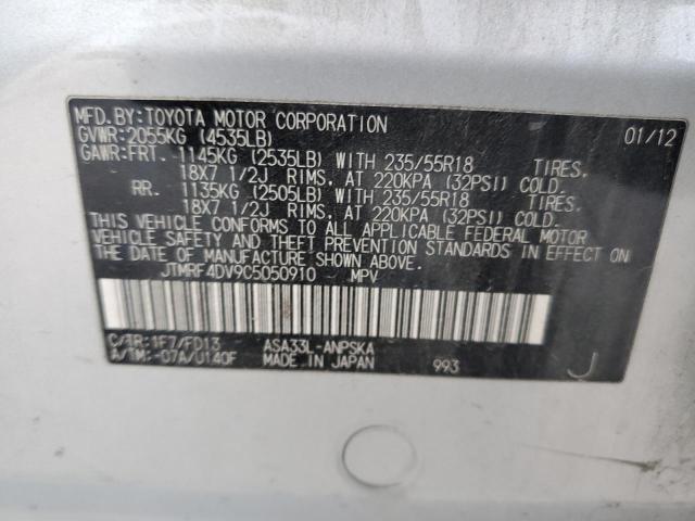 JTMRF4DV9C5050910 - 2012 TOYOTA RAV4 SPORT SILVER photo 12