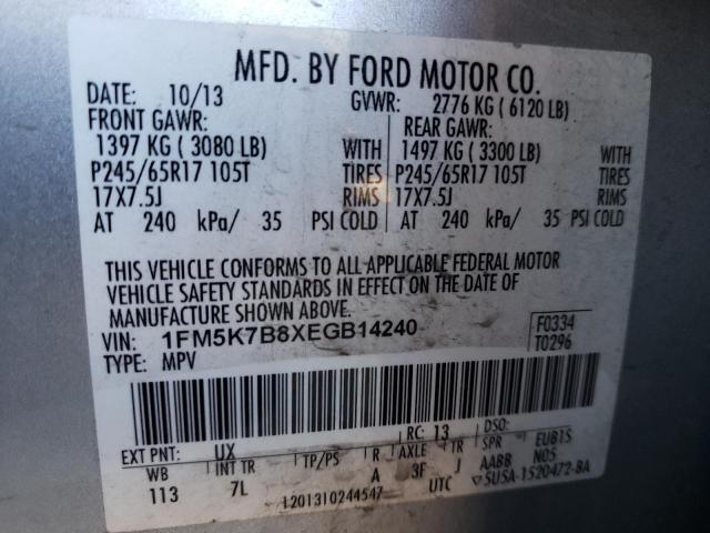 1FM5K7B8XEGB14240 - 2014 FORD EXPLORER SILVER photo 14