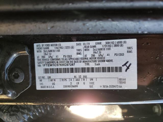 1FTEW1C57KKC67287 - 2019 FORD F150 SUPERCREW BLACK photo 13