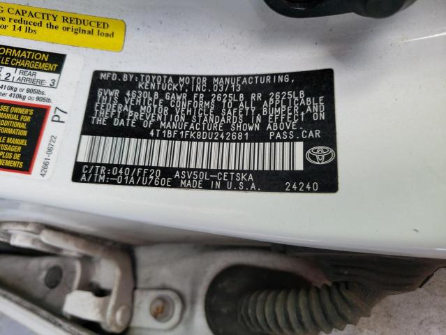 4T1BF1FK8DU242681 - 2013 TOYOTA CAMRY L WHITE photo 12