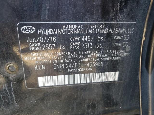 5NPE24AF3HH455966 - 2017 HYUNDAI SONATA SE BLACK photo 12