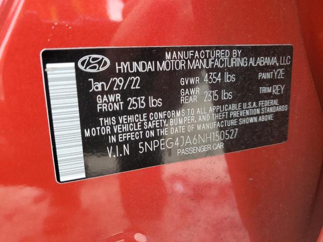 5NPEG4JA6NH150527 - 2022 HYUNDAI SONATA SE RED photo 12