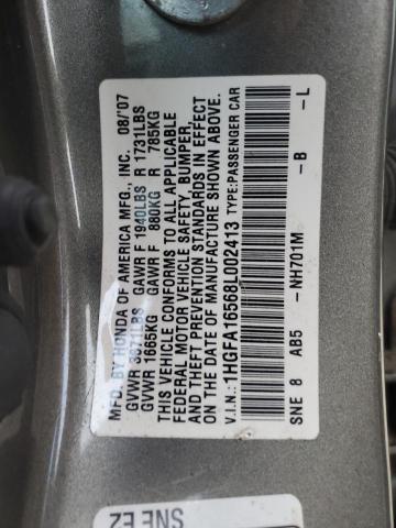 1HGFA16568L002413 - 2008 HONDA CIVIC LX GRAY photo 12