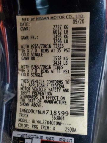 1N6ED0CF6LN718599 - 2020 NISSAN FRONTIER S GRAY photo 12