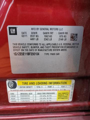 1G1ZE5E11BF290104 - 2011 CHEVROLET MALIBU LTZ მუქწითელი ფოტო 12