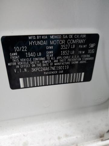 3KPC24A67NE190119 - 2022 HYUNDAI ACCENT SE WHITE photo 12