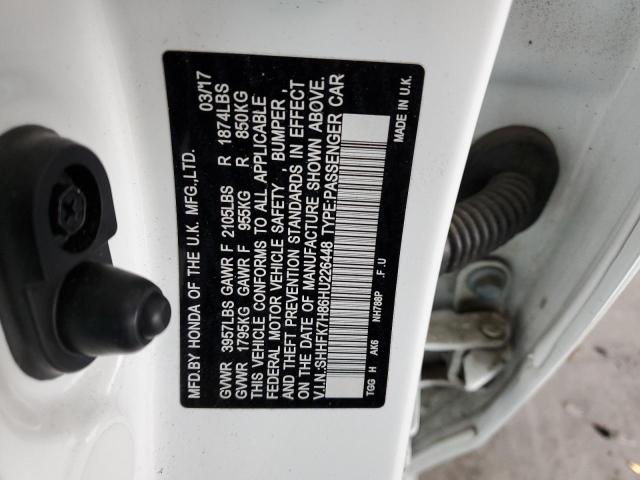 SHHFK7H86HU226448 - 2017 HONDA CIVIC EXL WHITE photo 12