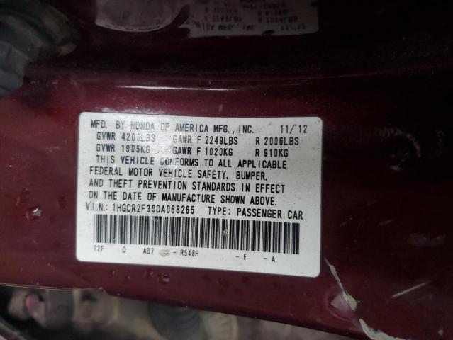 1HGCR2F39DA068265 - 2013 HONDA ACCORD LX BURGUNDY photo 12