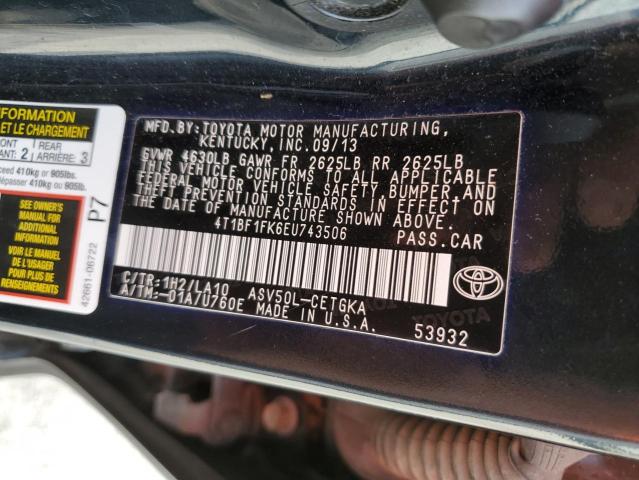 4T1BF1FK6EU743506 - 2014 TOYOTA CAMRY L BLUE photo 12