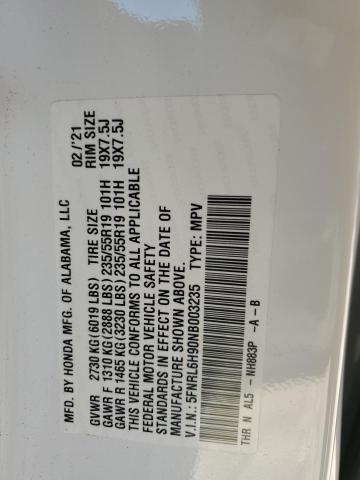 5FNRL6H90NB003235 - 2022 HONDA ODYSSEY ELITE Blanco foto 13