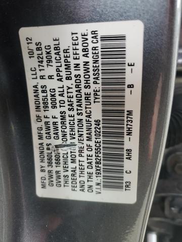 19XFB2F55CE102246 - 2012 HONDA CIVIC LX GRAY photo 12