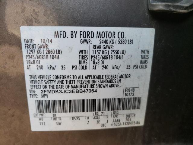 2FMDK3JC3EBB47064 - 2014 FORD EDGE SEL GRAY photo 12