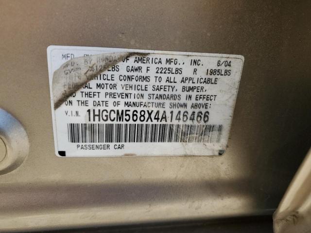 1HGCM568X4A146466 - 2004 HONDA ACCORD EX GOLD photo 13