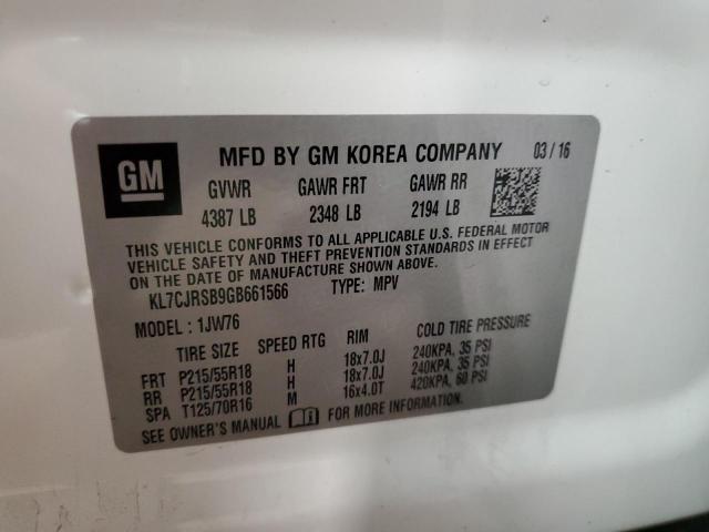 KL7CJRSB9GB661566 - 2016 CHEVROLET TRAX LTZ WHITE photo 12