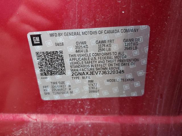 2GNAXJEV7J6320345 - 2018 CHEVROLET EQUINOX LT RED photo 14