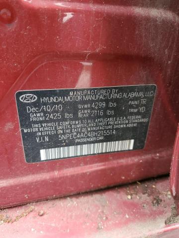 5NPEC4AC4BH215514 - 2011 HYUNDAI SONATA SE BURGUNDY photo 12