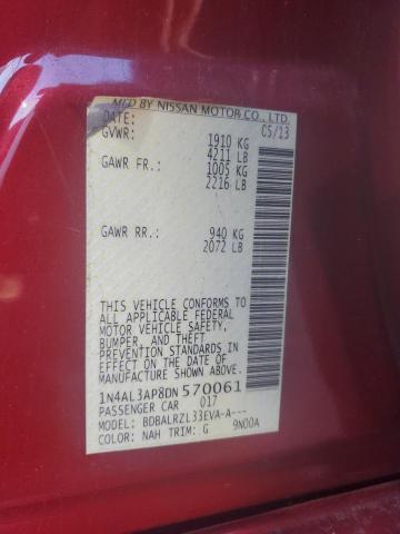 1N4AL3AP8DN570061 - 2013 NISSAN ALTIMA 2.5 RED photo 12