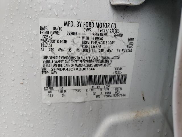 2FMDK4JC7ABB67544 - 2010 FORD EDGE SEL WHITE photo 13