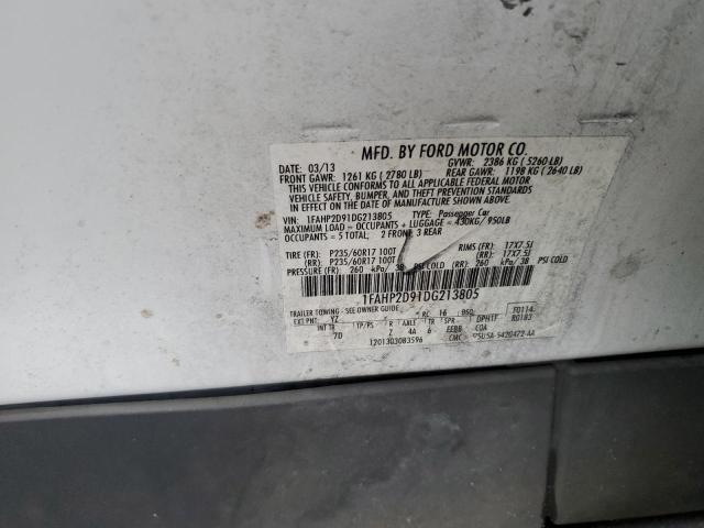 1FAHP2D91DG213805 - 2013 FORD TAURUS SE WHITE photo 12