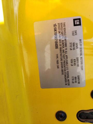 1G1AK18F987184086 - 2008 CHEVROLET COBALT LS YELLOW photo 12