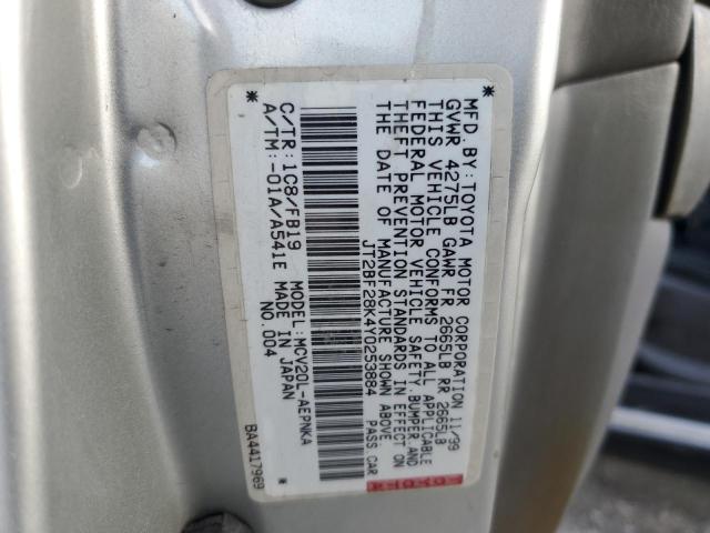 JT2BF28K4Y0253884 - 2000 TOYOTA CAMRY LE SILVER photo 13