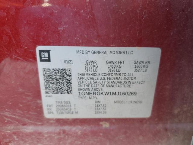 1GNERGKW1MJ160269 - 2021 CHEVROLET TRAVERSE LT 红色 照片 13