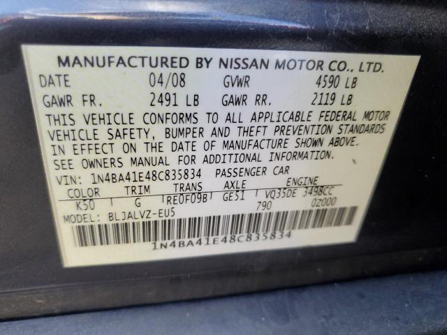 1N4BA41E48C835834 - 2008 NISSAN MAXIMA SE CHARCOAL photo 12