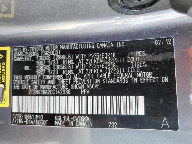 2T2BK1BA2CC142936 - 2012 LEXUS RX 350 GRAY photo 13