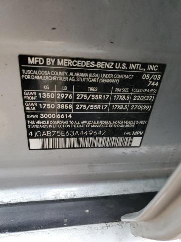 4JGAB75E63A449642 - 2003 MERCEDES-BENZ ML 500 SILVER photo 12