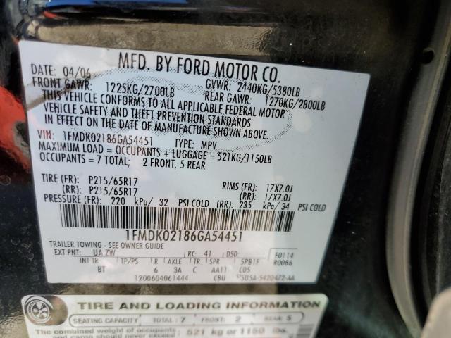 1FMDK02186GA54451 - 2006 FORD FREESTYLE SEL BLACK photo 14