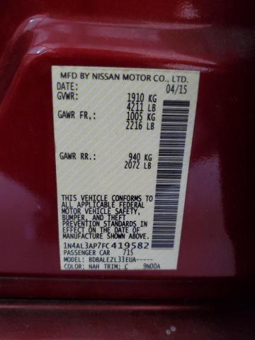 1N4AL3AP7FC419582 - 2015 NISSAN ALTIMA 2.5 RED photo 12