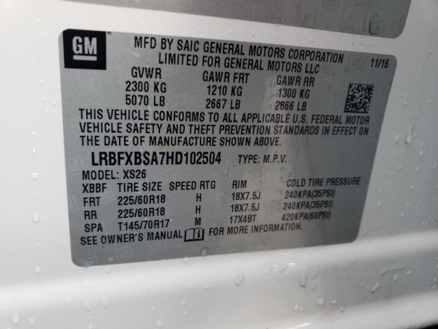 LRBFXBSA7HD102504 - 2017 BUICK ENVISION ESSENCE Սպիտակ լուսանկար 13