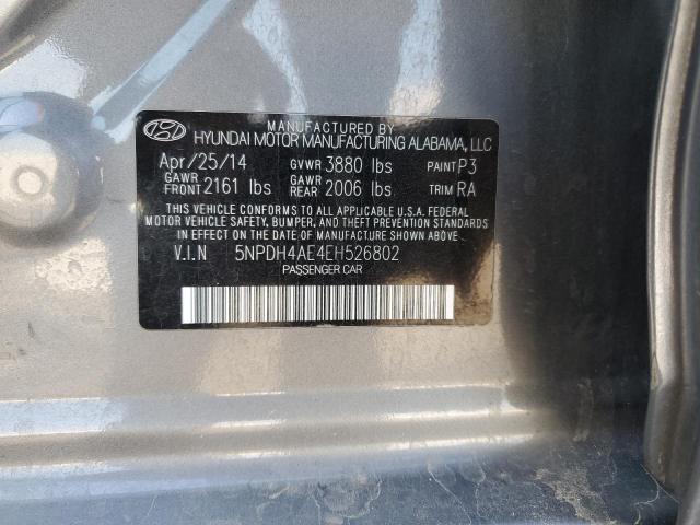 5NPDH4AE4EH526802 - 2014 HYUNDAI ELANTRA SE GRAY photo 12