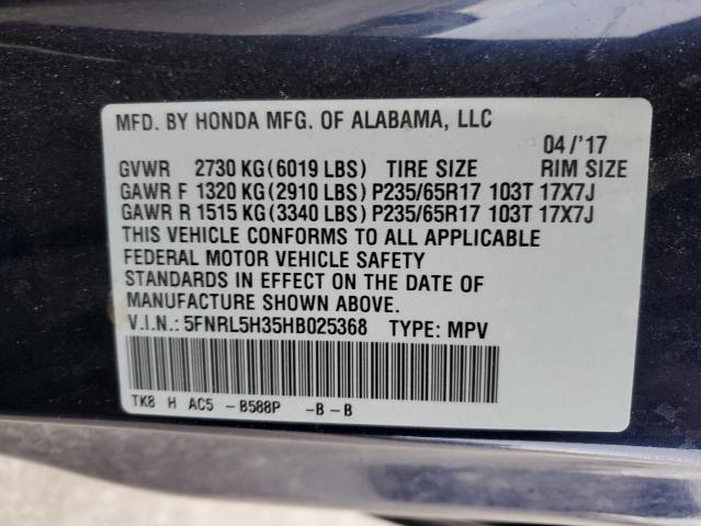 5FNRL5H35HB025368 - 2017 HONDA ODYSSEY SE BLUE photo 13