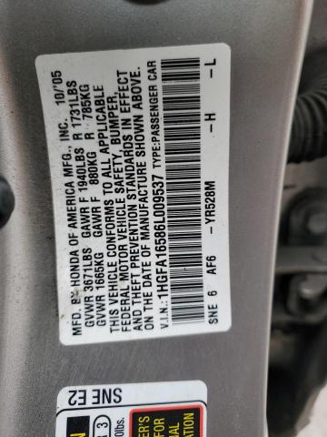 1HGFA16586L009537 - 2006 HONDA CIVIC LX BEIGE photo 12