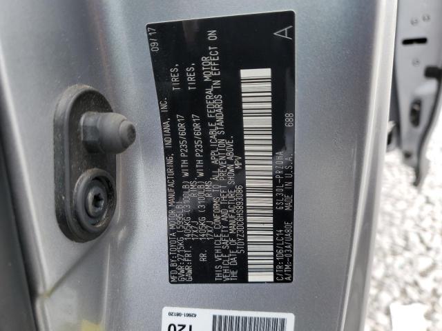 5TDYZ3DC6HS893086 - 2017 TOYOTA SIENNA XLE SILVER photo 13