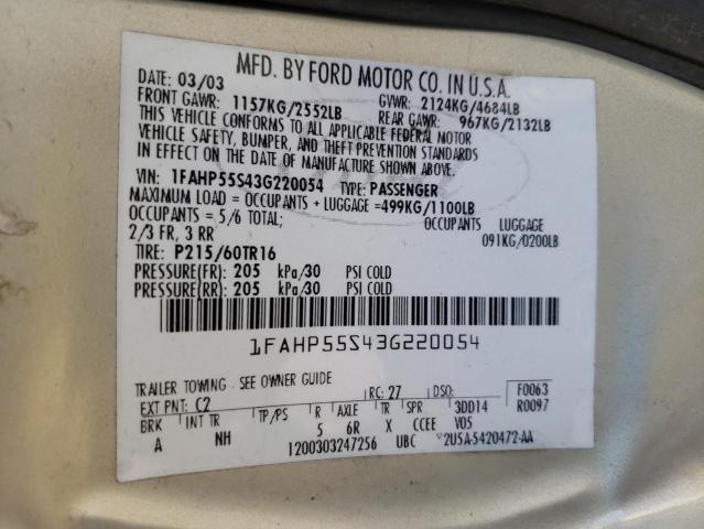 1FAHP55S43G220054 - 2003 FORD TAURUS SES SILVER photo 12