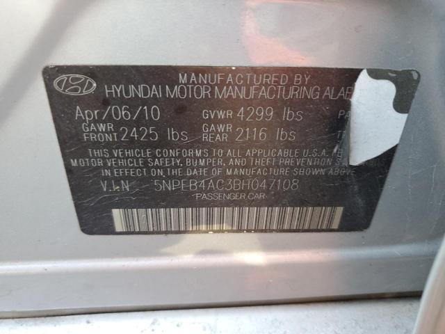 5NPEB4AC3BH047108 - 2011 HYUNDAI SONATA GLS SILVER photo 12