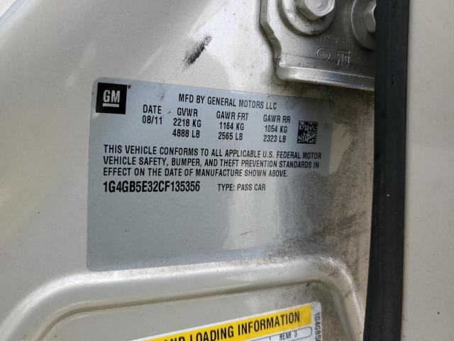 1G4GB5E32CF135356 - 2012 BUICK LACROSSE CONVENIENCE TAN photo 12