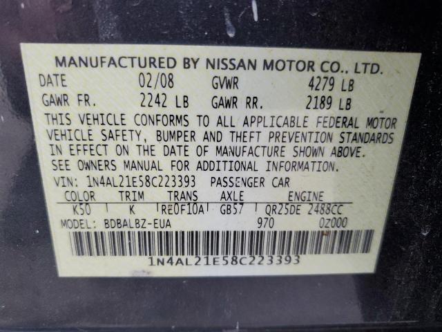 1N4AL21E58C223393 - 2008 NISSAN ALTIMA 2.5 GRAY photo 12