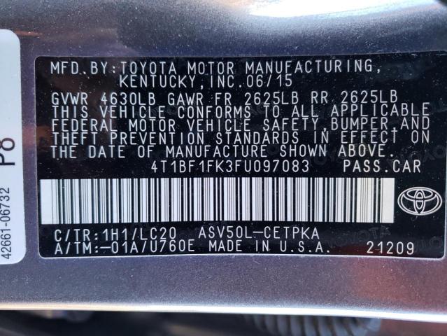 4T1BF1FK3FU097083 - 2015 TOYOTA CAMRY LE GRAY photo 12