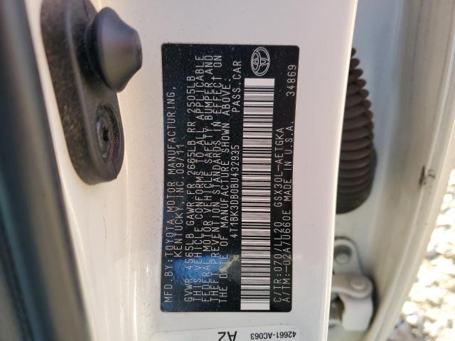 4T1BK3DB0BU432935 - 2011 TOYOTA AVALON BASE WHITE photo 12